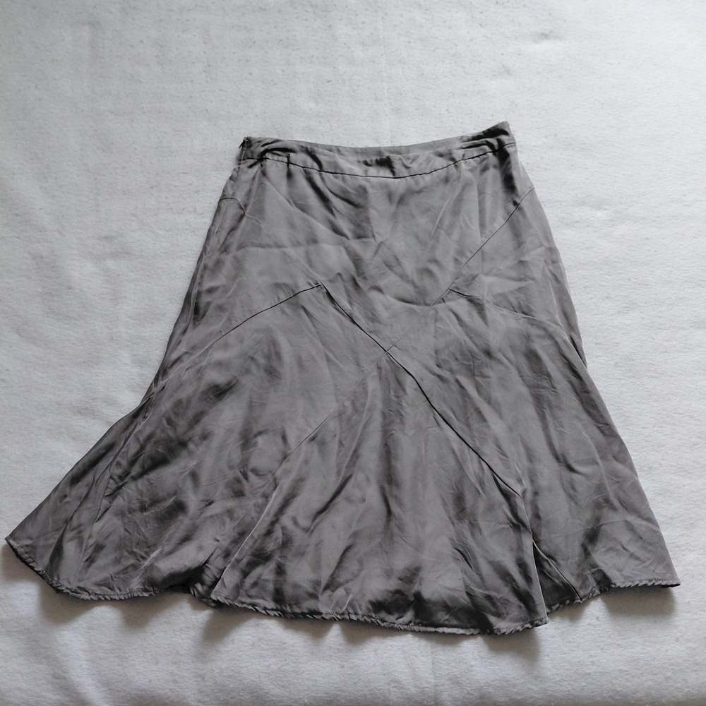 Jacob Silk A Line Flare Skirt Womens 9 10 Gray Lined Midi Casual Flowy Elegant